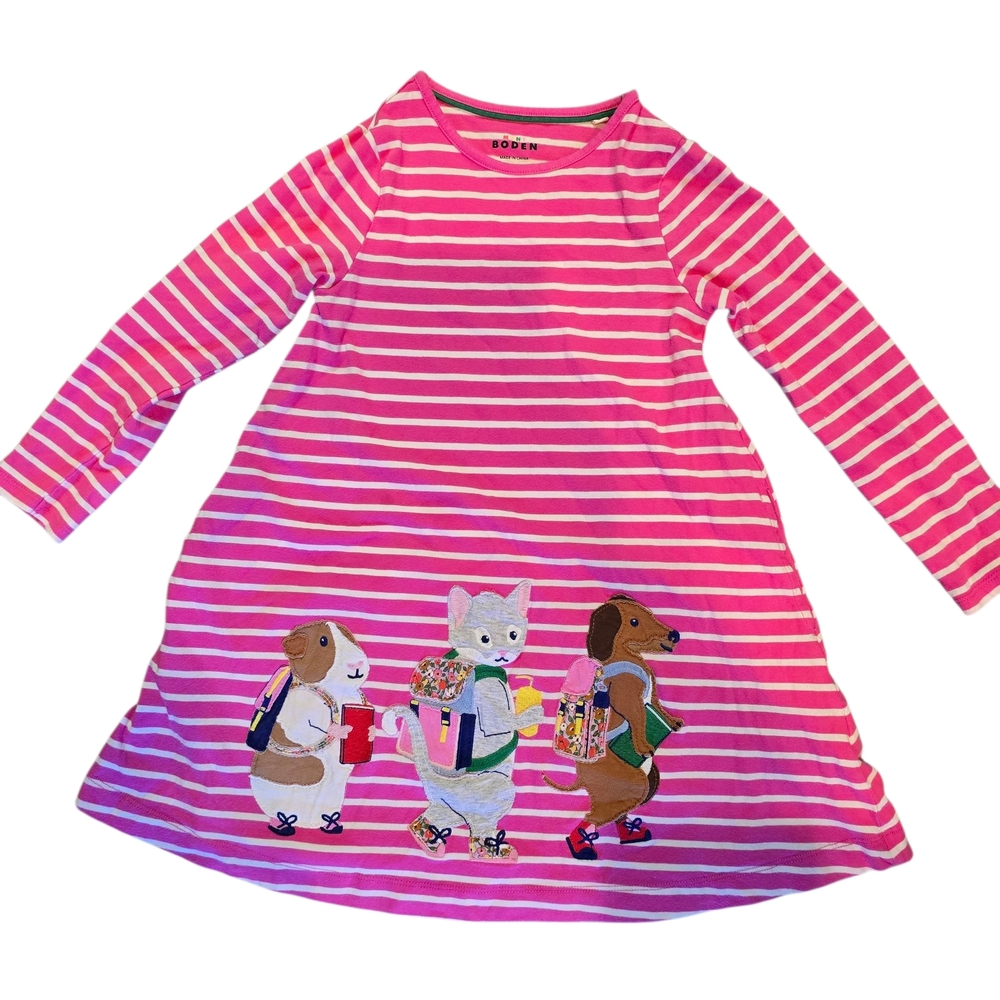 Boden Pink Striped Dress with Animal Design